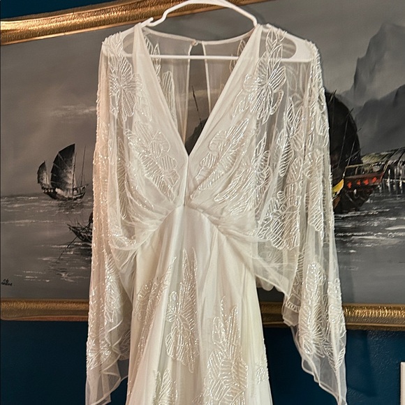 ASOS Beaded Wedding Dress | Kimono Sleeves | Boho Bridal Gown | size S-M (long) - Picture 4 of 16